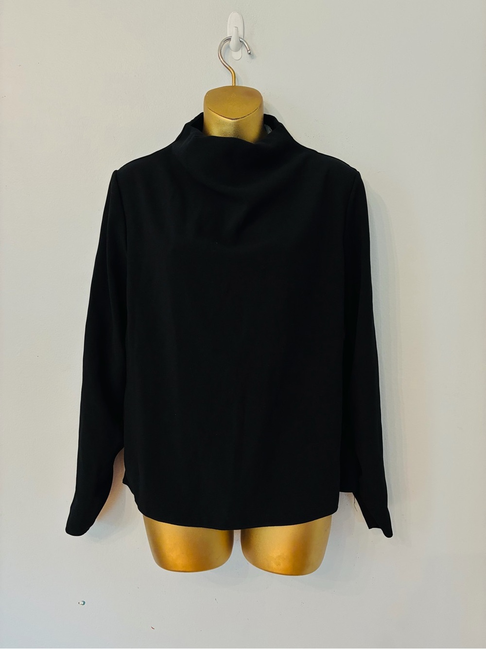 Zara Black Draped Cowl Neck Blouse Size M Long Sleeve Office Siren Top